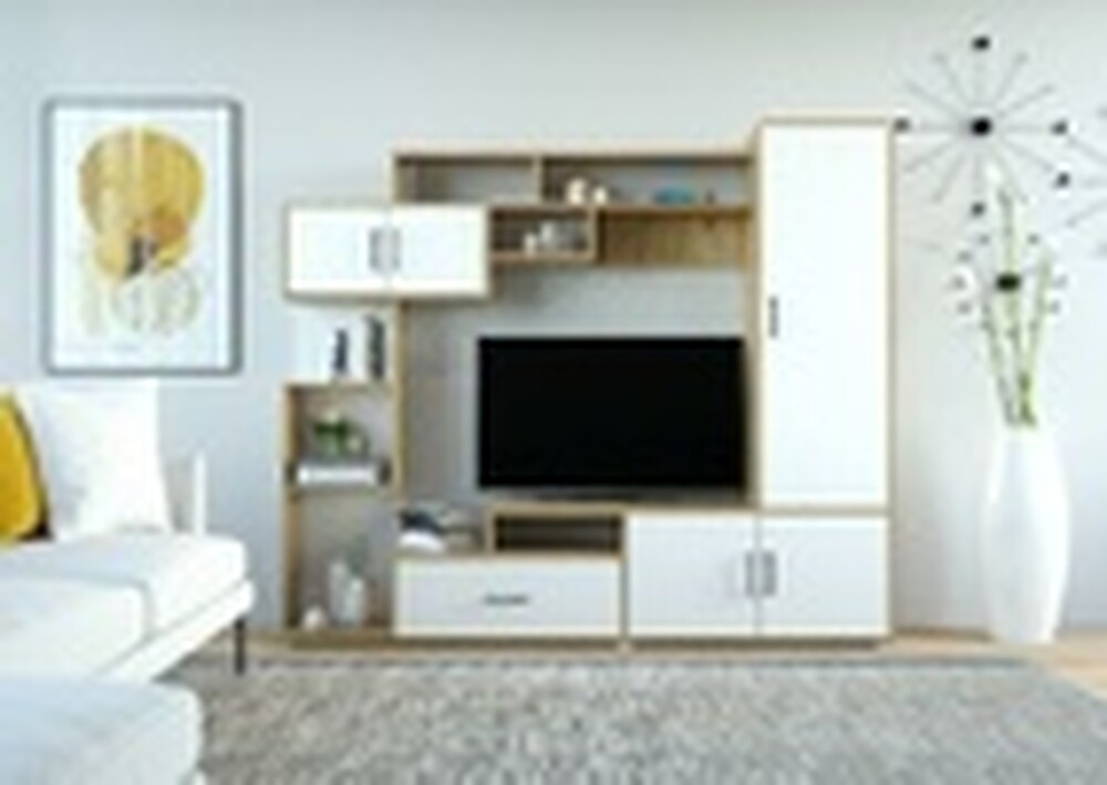 Гостиная Пекин (2100*1785*398) крафт золотой/белый (6 мест)