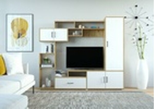 Гостиная Пекин (2100*1785*398) крафт золотой/белый (6 мест)