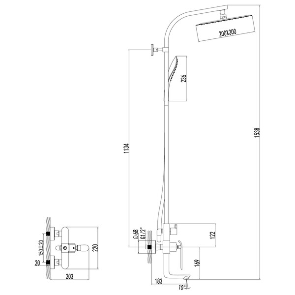 LM4962CW Melange Смеситель д/ванны с верхней душ лейкой Тропический дождь, поворот излив 139мм LEMARK