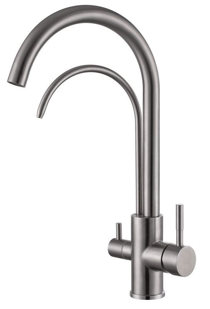 FS0162 Смеситель Кухня Fmark под фильтр питьевой воды, шар., 2 гусака, Сатин