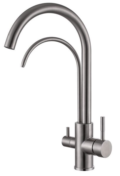 FS0162 Смеситель Кухня Fmark под фильтр питьевой воды, шар., 2 гусака, Сатин