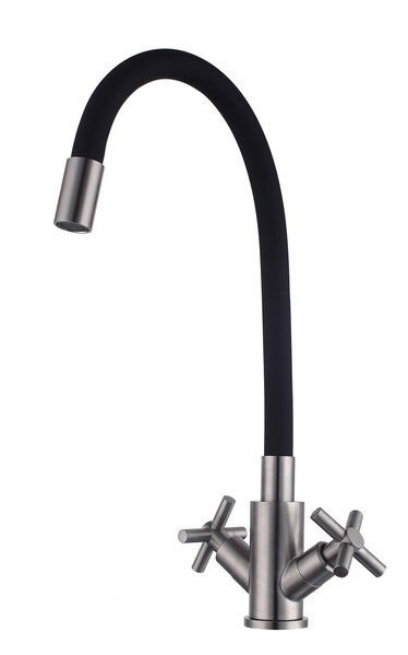 FS8442-01 Смеситель Кухня Fmark с гибким цветн.изливом (цвет излива чёрный)/Сатин 1/2 м/к Крест