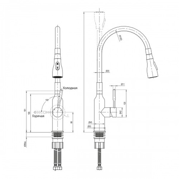 LM5082S-Black Expert Смеситель для кухни с гибким изливом, сталь ЧЕРНЫЙ LEMARK