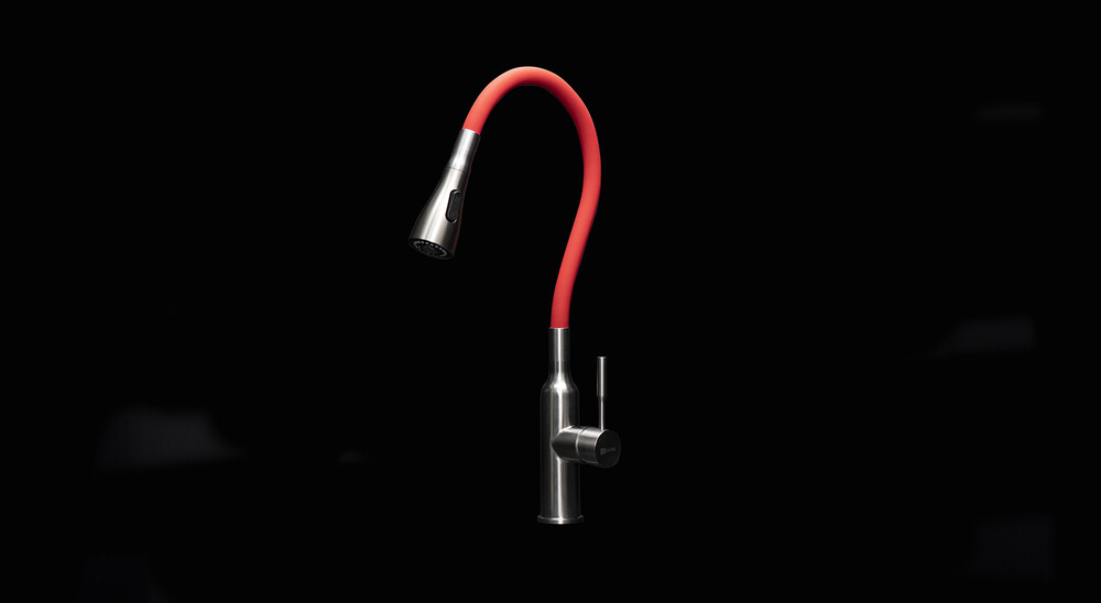 LM5082S-Red Expert Смеситель для кухни с гибким изливом, сталь КРАСНЫЙ LEMARK