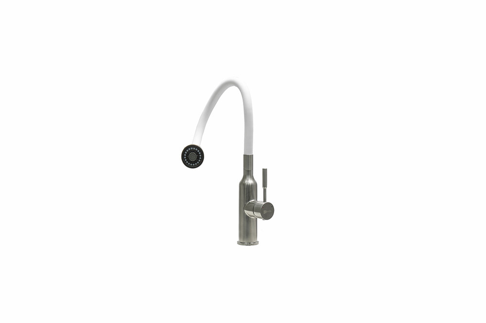 LM5082S-White Expert Смеситель для кухни с гибким изливом, сталь БЕЛЫЙ LEMARK