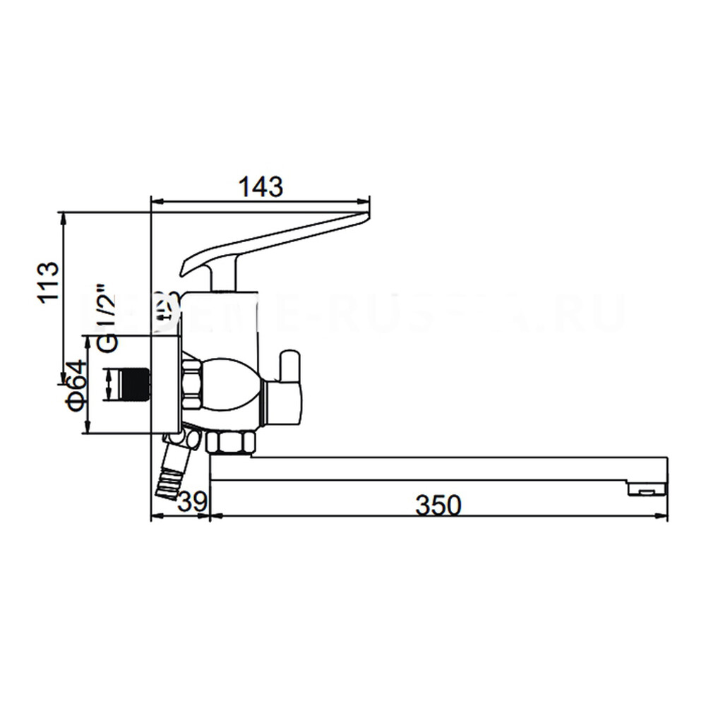 2274 Смеситель Ванна LEDEME дл излив, дивертор в корпусе