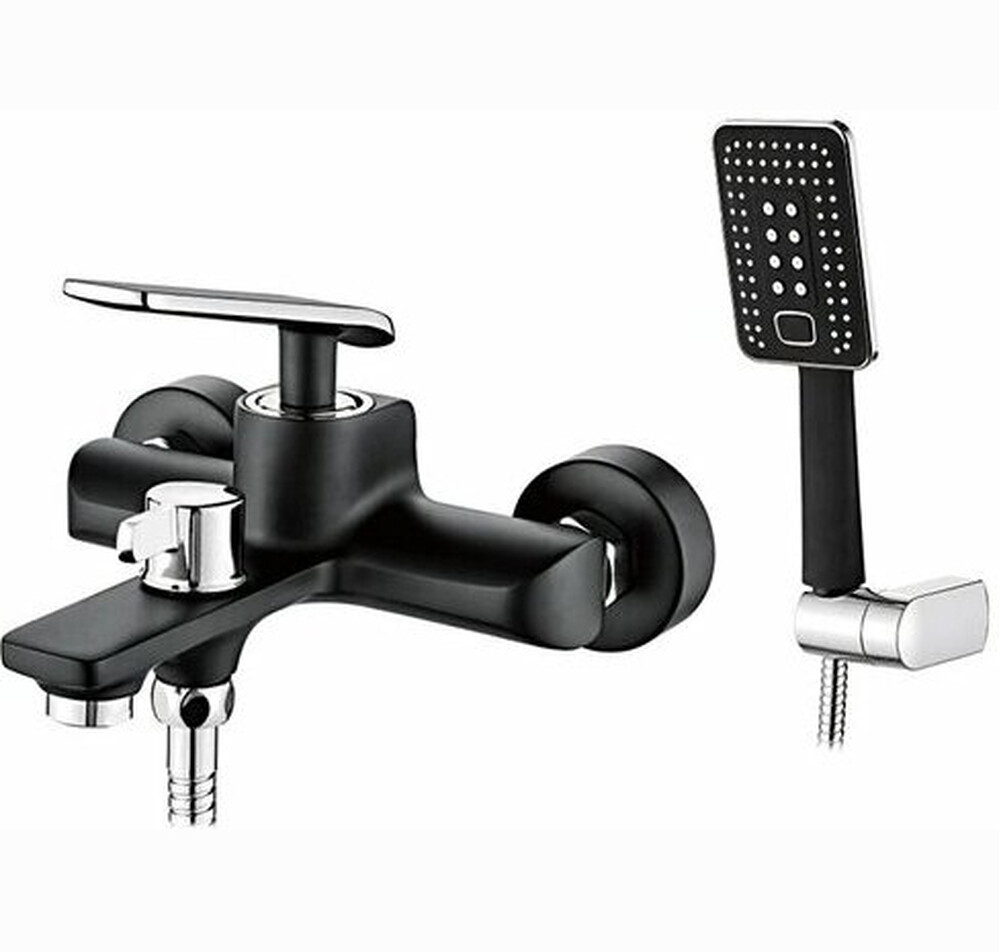 3274В Смеситель Ванна LEDEME кор нос, дивертор в корпусе (черный/хром)