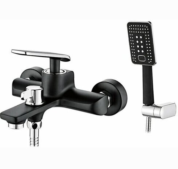 3274В Смеситель Ванна LEDEME кор нос, дивертор в корпусе (черный/хром)