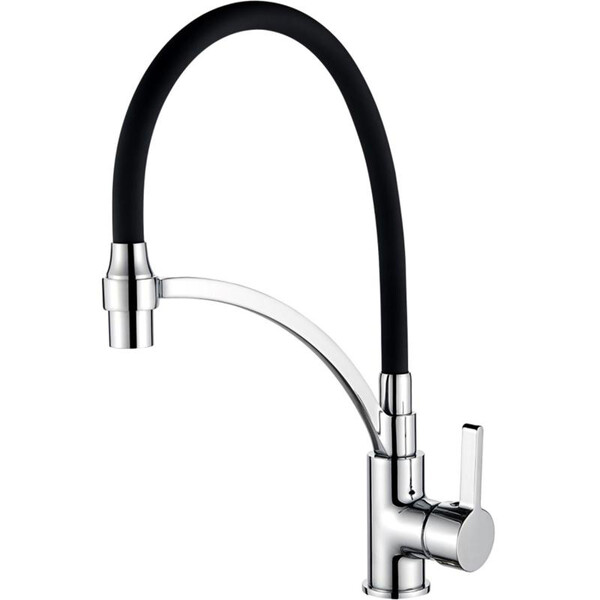  4499-2 Смеситель Кухня LEDEME с силиконовым изливом, (черный/хром)
