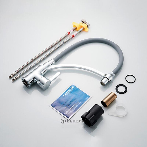 4499-9 Смеситель Кухня LEDEME с силиконовым изливом, (серый/хром)