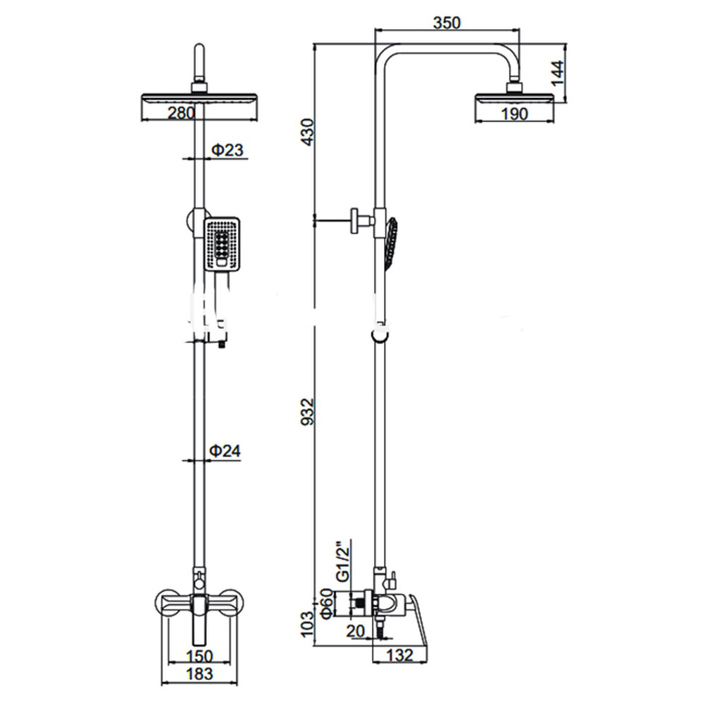 2474В Душевая система LEDEME со смесителем и тропическим душем (черный)
