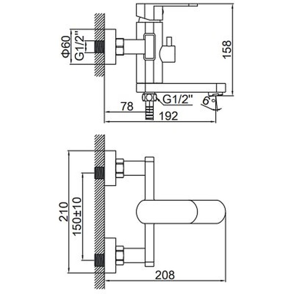 73216 Смеситель Ванна LEDEME НЕРЖАВЕЙКА короткий нос