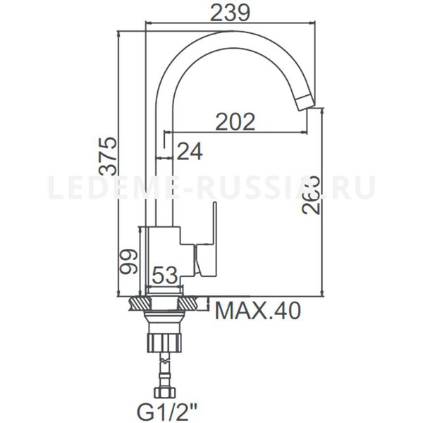 74016 Смеситель Кухня LEDEME НЕРЖАВЕЙКА на гайке