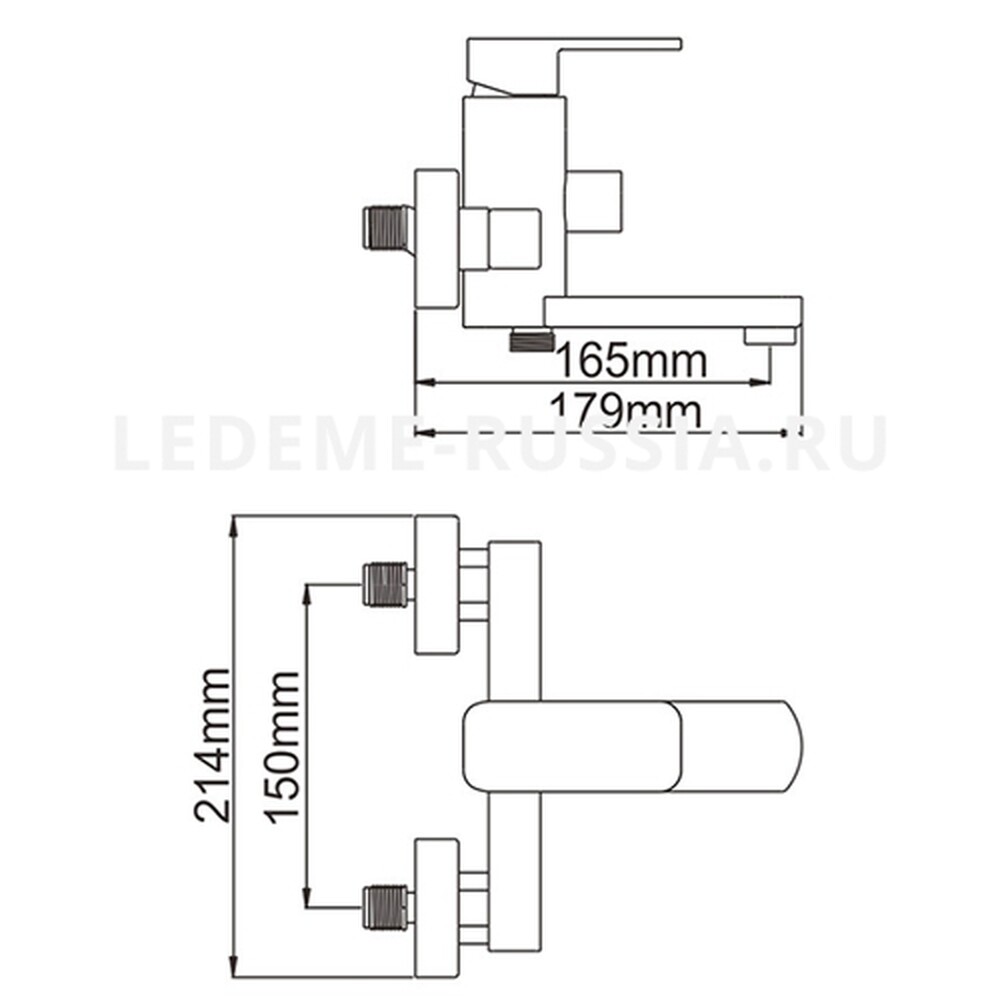 73233 Смеситель Ванна LEDEME НЕРЖАВЕЙКА короткий нос