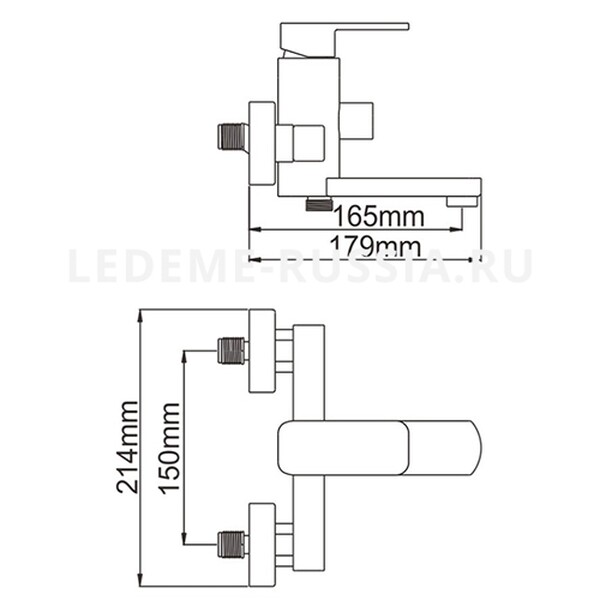 73233 Смеситель Ванна LEDEME НЕРЖАВЕЙКА короткий нос