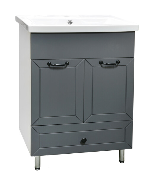 Подстолье SANTREK HOME "Вегас-60" (Графит софт) 2 двери 1 ящик под умывальник "Como-60" 565х800х430