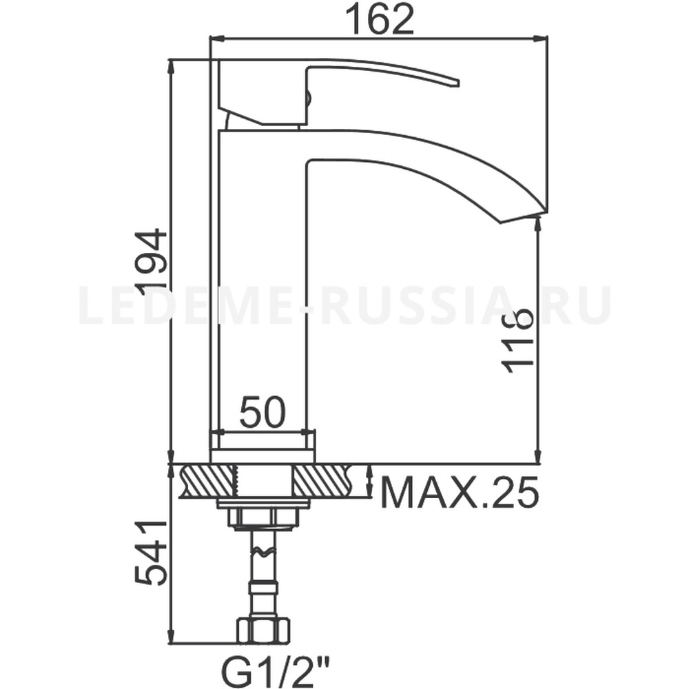 1055В-15 Смеситель Тюльпан LEDEME d-35 на гайке ВОДОПАД (черный)