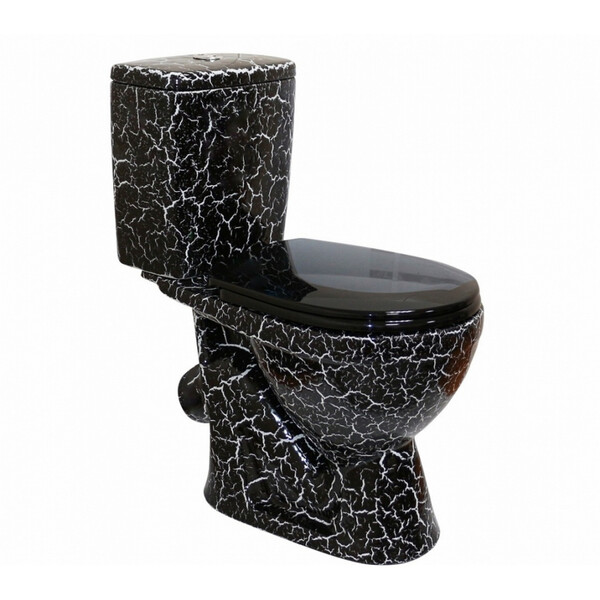 Унитаз-компакт Rosa "ЛИРА" Кракелюр Черный, антивсплеск, косой выпуск (г.Киров)