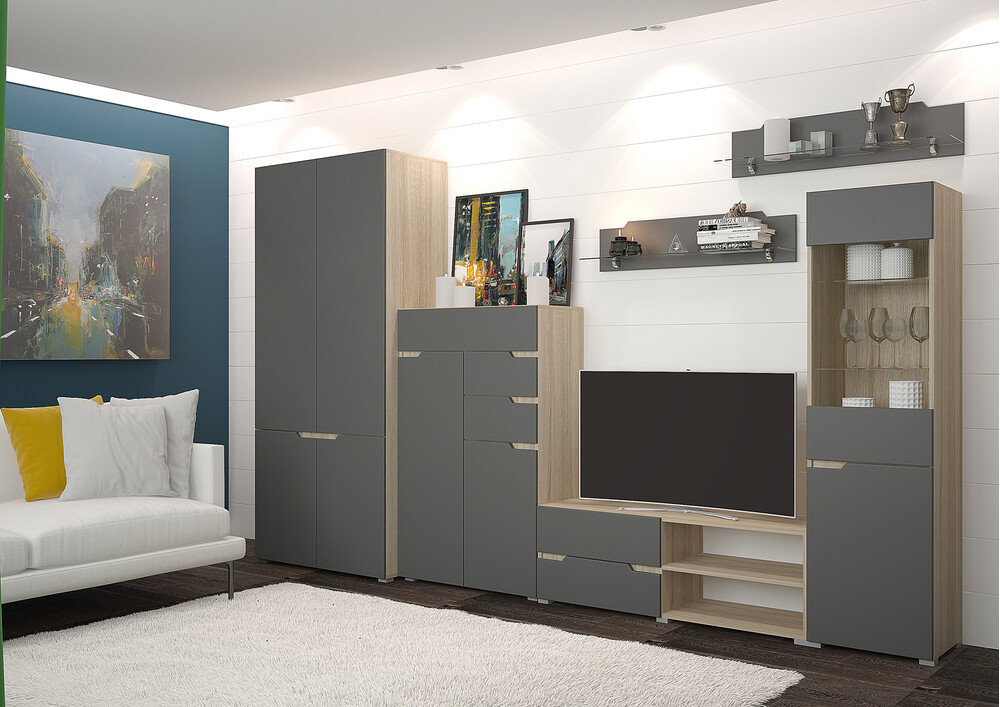 ФАСАД Гостиная Анталия - 1 (графит) (на фото со шкафом и комодом) (2 места)