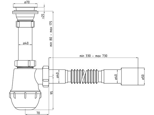 A0115 Сифон АНИ Пласт 1 1/2"*40 Грот с гофрой 40*40/50