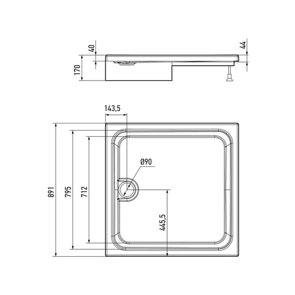 Поддон Alex Baitler.прямоугол. 90x90x17 стеклоровинг.в сборе AB 9017 Н-1/Н-2