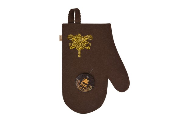Рукавица коричневая с вышитым логотипом "Банные Штучки", войлок 100% НОВИНКА! (41420)