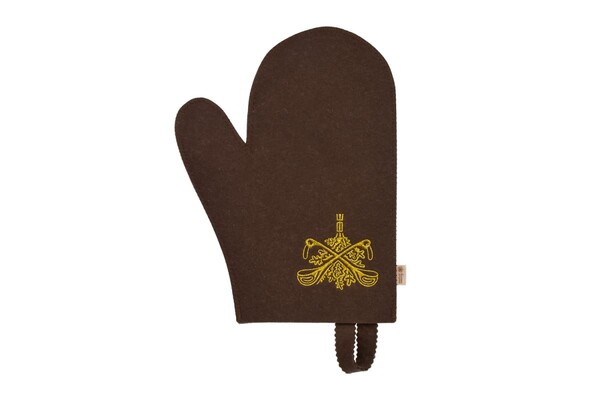 Рукавица коричневая с вышитым логотипом "Банные Штучки", войлок 100% НОВИНКА! (41420)