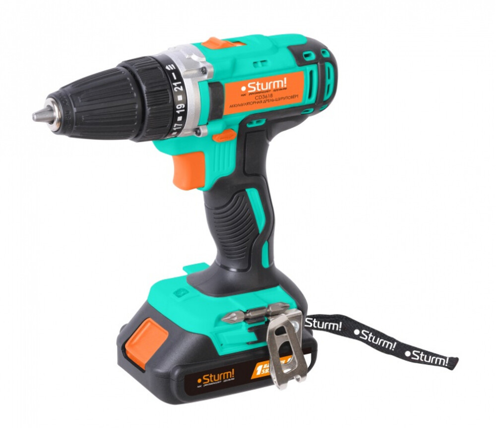 CD3618 Дрель аккумуляторная Sturm!, 18 В, 1BatterySystem, 2 акк., 2,0 Ач, кейс