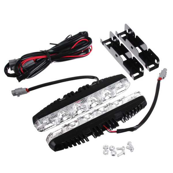 Дневные ходовые огни, LED 6шт, Линзы, алюм. корп., 130мм, 12V, 2шт NEW GALAXY 702-108