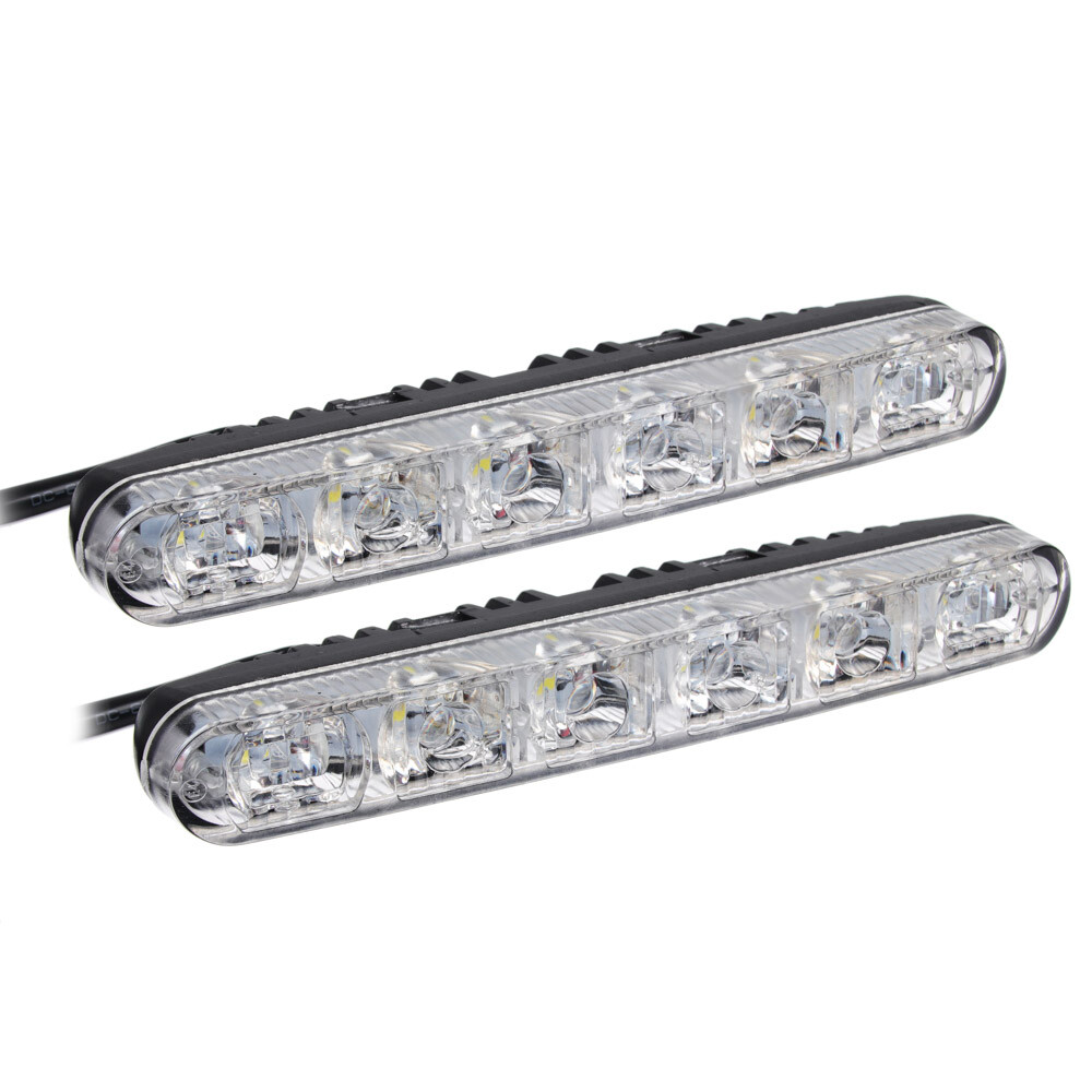 Дневные ходовые огни, LED 6шт, Линзы, алюм. корп., 130мм, 12V, 2шт NEW GALAXY 702-108