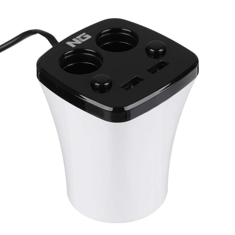 Зарядное устройство в авто подстаканник, 2 гнезда прикуривателя, 2xUSB, 3.1A, блистер, пластик NG 738-026