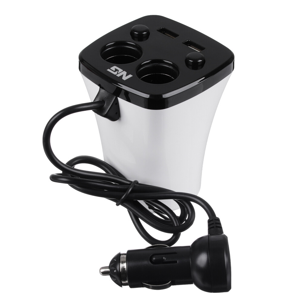 Зарядное устройство в авто подстаканник, 2 гнезда прикуривателя, 2xUSB, 3.1A, блистер, пластик NG 738-026
