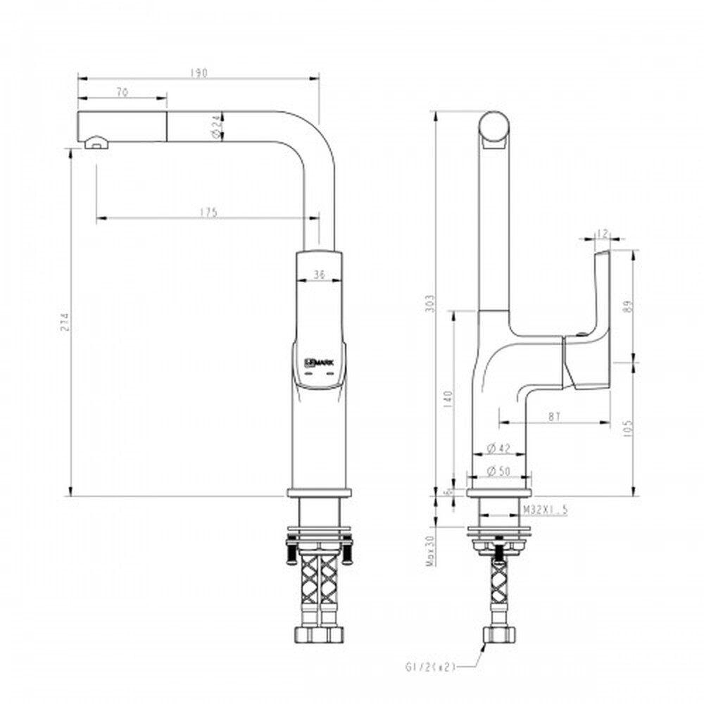 LM7205BLR Ursus Смеситель для кухни с высоким поворотным изливом, черный/розовое золото LEMARK