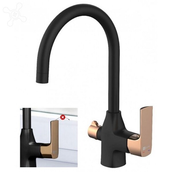 LM7261BLR Ursus Смеситель для кухни, с подключением к фильтру питьевой воды, черный/розовое золото LEMARK