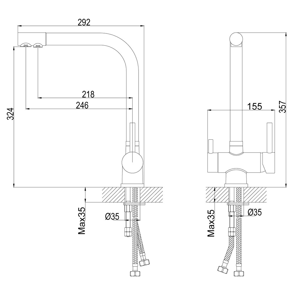 Смеситель Кухня шар d40 Г-образ излив под фильтр к питьевой воде, хром ROSSINKA Z40-25