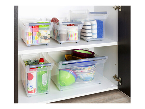 Органайзер с ручкой на колесах 10,5л прозрачный ("М-пластика") (М 1622)