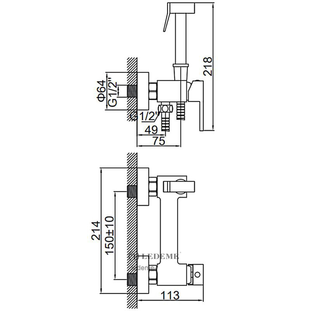 5398-7 Гигиенический душ LEDEME со смесителем (хром)