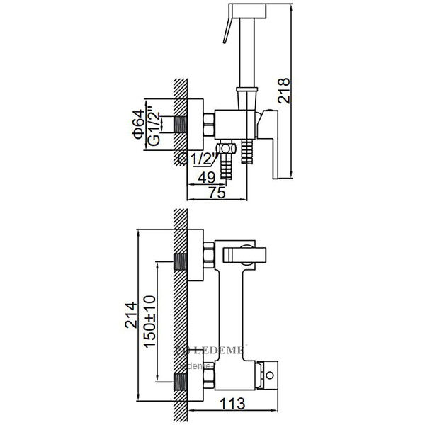 5398-7 Гигиенический душ LEDEME со смесителем (хром)