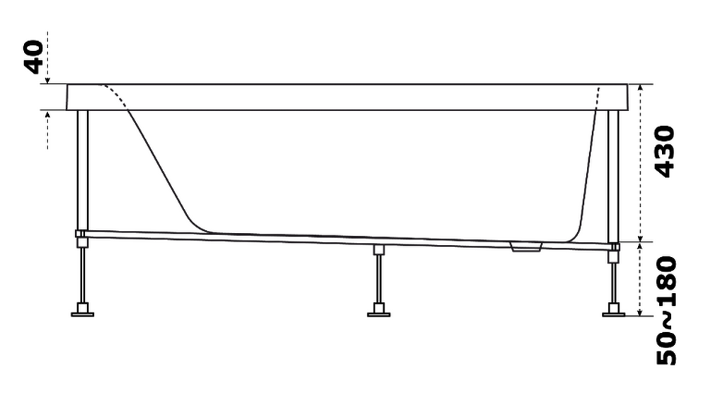 Ванна акрил BAS "НИРВАНА-PRO" 150х70 BAS PROfessional 100% литьевой акрил в компл. с каркасом (без фолдона) БЕЗ АВТОСЛИВА 