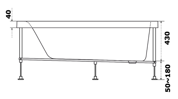 Ванна акрил BAS "НИРВАНА-PRO" 150х70 BAS PROfessional 100% литьевой акрил в компл. с каркасом (без фолдона) БЕЗ АВТОСЛИВА 