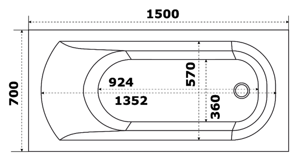 Ванна акрил BAS "НИРВАНА-PRO" 150х70 BAS PROfessional 100% литьевой акрил в компл. с каркасом (без фолдона) БЕЗ АВТОСЛИВА 