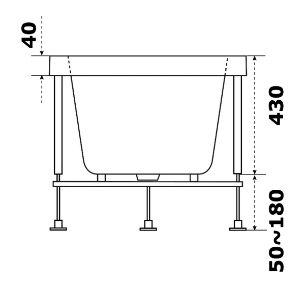 Ванна акрил BAS "НИРВАНА-PRO" 150х70 BAS PROfessional 100% литьевой акрил в компл. с каркасом (без фолдона) БЕЗ АВТОСЛИВА 
