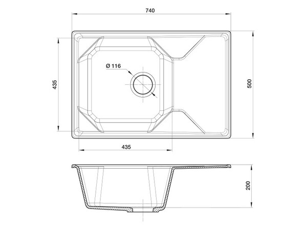 Мойка для кухни GranFest Композит UNIQUE 740L чаша+крыло 740*500мм (U-740L черный)