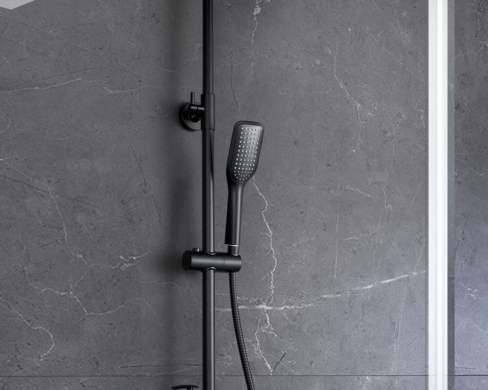 LM7002BL Tropic Смеситель для ванны с верхней душевой лейкой Троп. дождь, поворот. излив, черный LEMARK