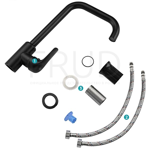 43052-22 Смеситель Кухня FRUD шар d-35 (черный) на гайке Нерж