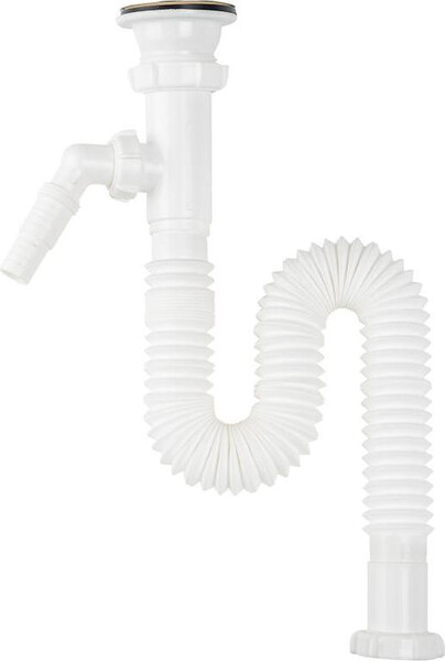 F303-60-MR Гибкая труба с выпуском (гофросифон) Aquant 1 1/2"х40/50 с мет.реш. с отводом с/м (длина болта 60 мм)