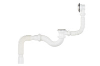 V155-30-MR Сифон для ванны с выпуском и переливом с мет.реш. Aquant с гибкой трубой 40х40/50 (длина болта 60 мм)