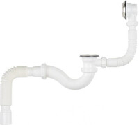 V150-30-MR Сифон для ванны с выпуском и переливом с мет.реш. Aquant с гибкой трубой 40х50 (длина болта 60 мм)