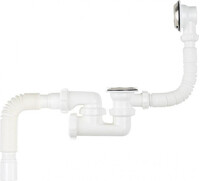 V250-30-MR Сифон для ванны регулируемый с выпуском и переливом с мет.реш. Aquant с гибкой трубой 40х50 (длина болта 60 мм)