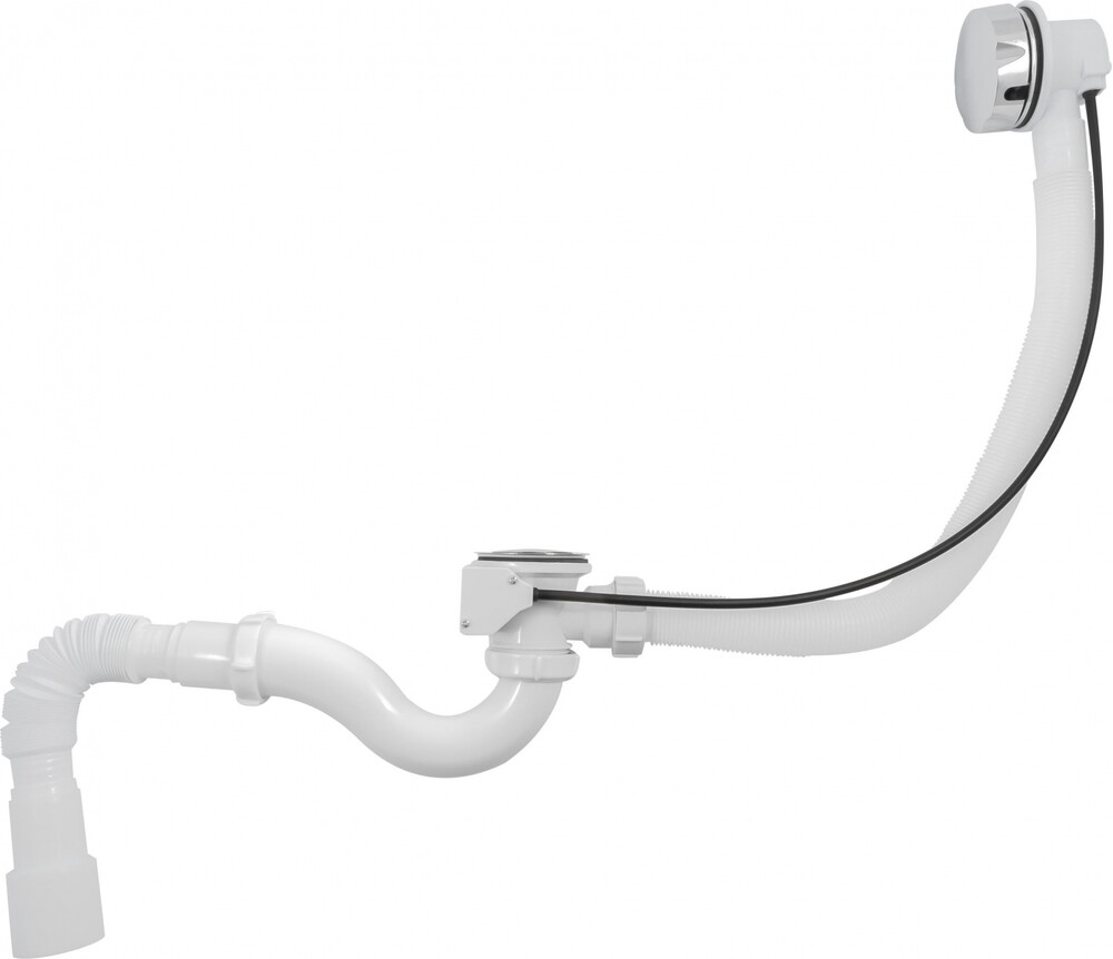 V322-18-MR Сифон для ванны с выпуском и переливом Aquant с гибкой трубой 40х40/50 полуавтомат